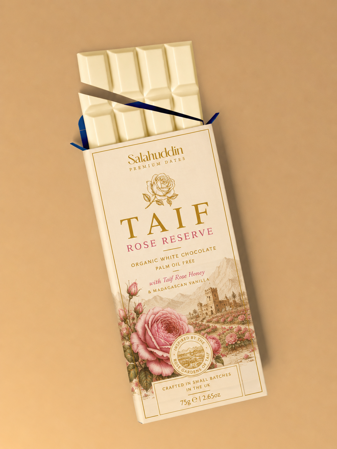 Taif Rose Reserve - Organic White Chocolate with Taif Rose Honey & Madagascan Vanilla - 75g